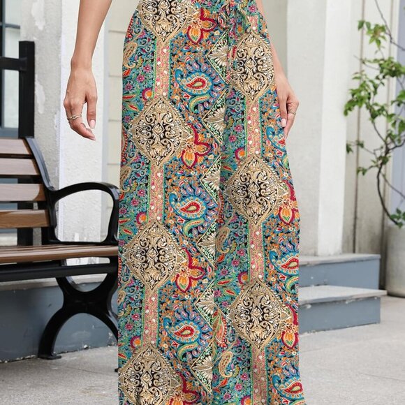 Wide Leg Pants Woman Palazzo Pants High Waisted Drawstring Summer Fall Lounge Ca - Picture 3 of 6